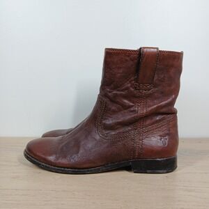 Frye Anna Shortie Boots Women 6.5 Brown Leather Ankle Western Classic Slip On